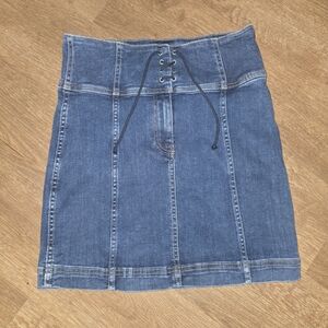 Free People Blue Lace-Up Denim Chic Pencil Skirt